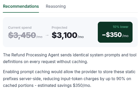 Agent caching recommendation