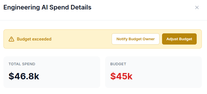 Engineering AI spend details - budget exceeded